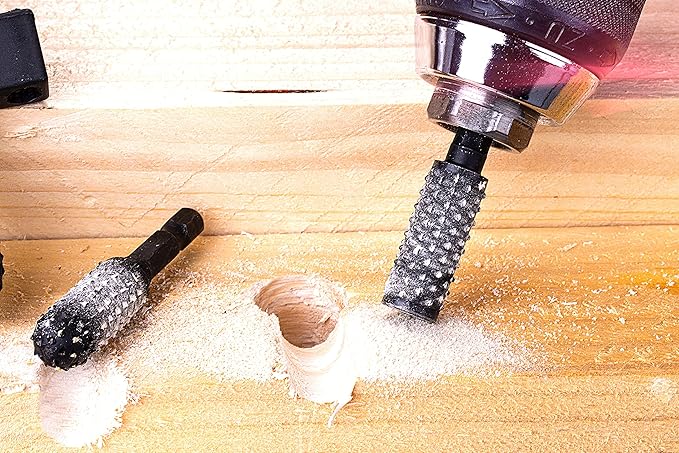 NordWolf 10-Piece Rotary Burr Wood Carving Rasp Files Set, with 1/4" Hex Shank for Wood & Rubber Deburring, Shaping and Grooving
