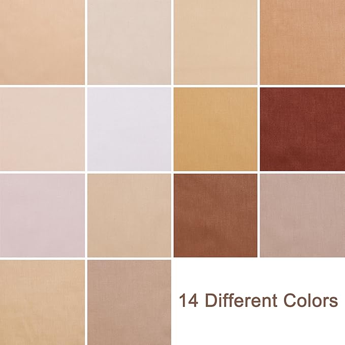 42Pcs Solid Fabric Charm Packs for Quilting 5 inch, Cotton Quilting Fabric Squares 5x5 inch for Quilting, Sewing, Quilt, Bags, Apparel, and Crafts - Brown White Cream Ivory Natural Parchment