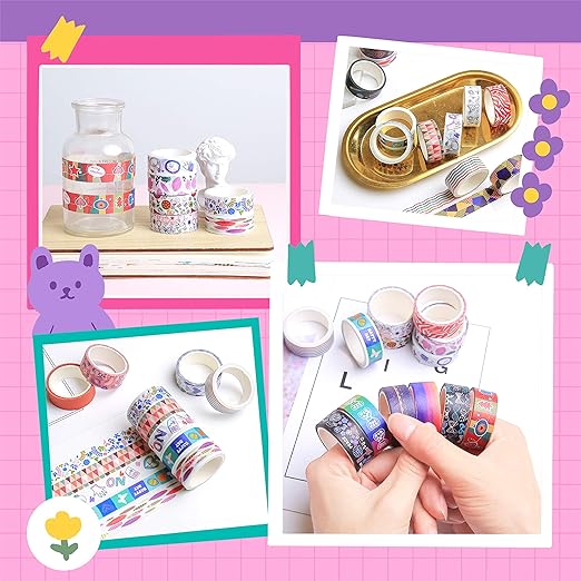 40 Rolls Washi Tape Set - 15 mm Wide Colored Decorative Tape for DIY Crafts, Junk Journal Supplies, Scrapbooking Supplies, Bullet Journals, Planners, Party Decorations