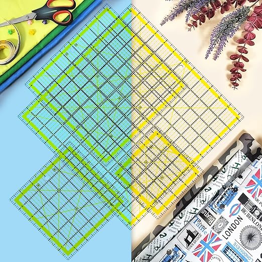 Quilting Rulers, 7 Piece Acrylic Ruler, Fabric Cutting Ruler (12.5"X12.5", 9.5"X9.5", 6"X6", 4.5"X4.5",12"x6.5",9"x3",12"x2"), Sewing & Quilting Templates