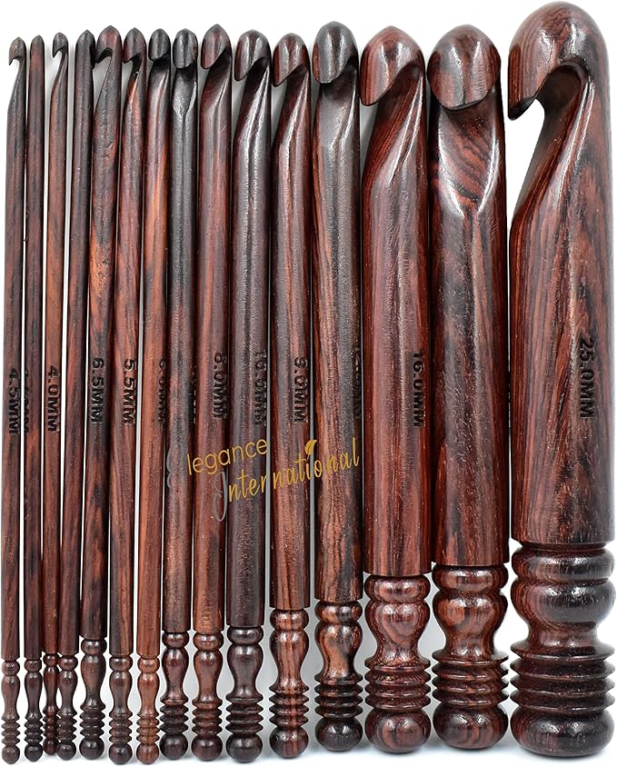 Rosewood Crochet Hooks Set - 15-25mm, Ergonomic Soft Grip - Ideal for Arthritic Hands & Yarn/Knitting - Christmas Gifts