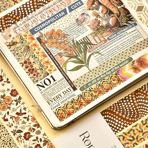 8 Rolls Retro Washi Tape Set Vintage Arts Adhesive Tapes Wide Painting Patterned Decorative Masking Tape Sets for Craft, Kids, Scrapbook, DIY, Gift Wrapping (Geometric Aesthetics)