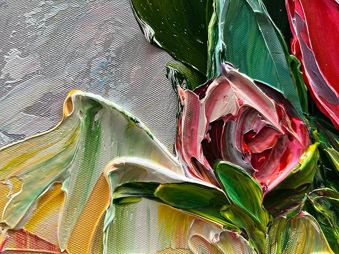 Art Hand Painted red Flowers Art Oil Painting 24x48 Thick Texture Abstract Wall Decorative Art Oil Painting