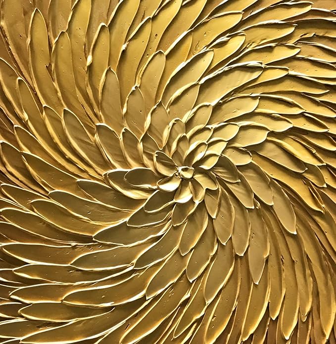 Abstract Art Oil Paintings on Canvas metal golden Gradient color Abstract Artwork Modern Home Decor Canvas Wall Art Ready to Hang for Living Room Bedroom 24x24inch