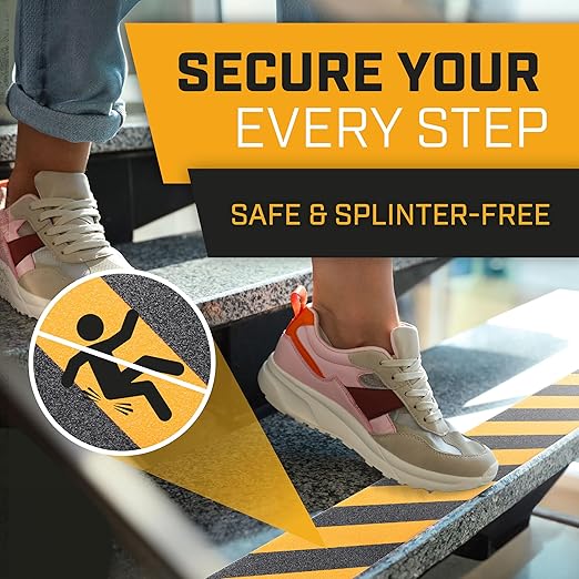 Lockport Anti Slip Tape - Black & Yellow Adhesive Grip Tape for Stairs 4” x 25ft for Roll | Stair Treads Non Slip Outdoor/Indoor - Heavy Duty Grip Warning Safety for Ramps and Steps