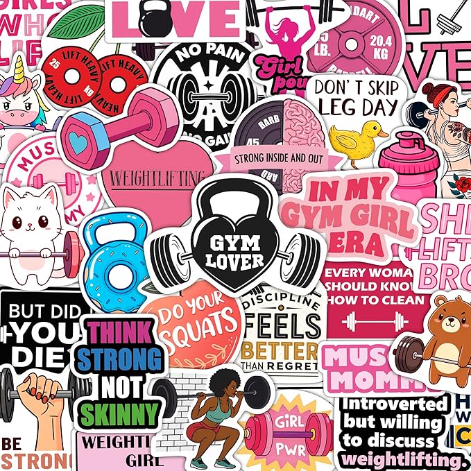 100Pcs Weightlifting Stickers for Water Bottle, for Laptop - Weightlifting Gifts, Party Supplies - Workout, Gym Stickers - Gift for Women & Men