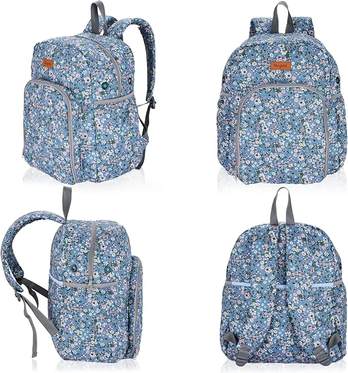 Yarn Storage Organizer Knitting Bag Backpack - Large Size with Grommets, Portable Crochet & Knitting Accessories Bag (Flower-Blue)