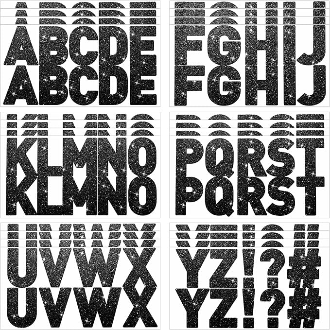 Harloon 232 Pcs 24 Sheets Large Glitter Letter Stickers Big Font Alphabet Letter Self Adhesive Letters Kit Mailbox Stickers for Mailbox Bulletin Boards Classroom Home(Black,2.5 Inch)