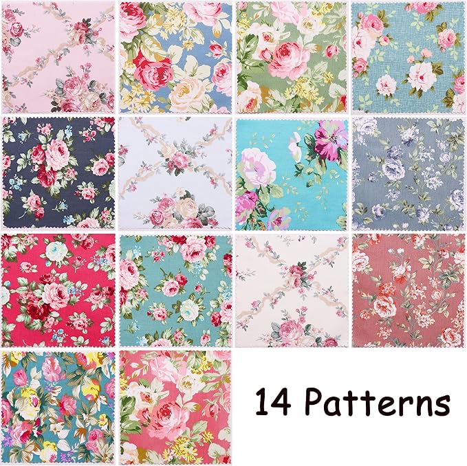 Hanjunzhao 84 Pcs Cotton Fabric Quilt Squares 5x5 inch, Charm Packs for Quilting 5 inch Clearance, 5" Charm Squares - for Quilting, Sewing, Birthday Valentine's Party Decor, and Crafts, Retro Floral