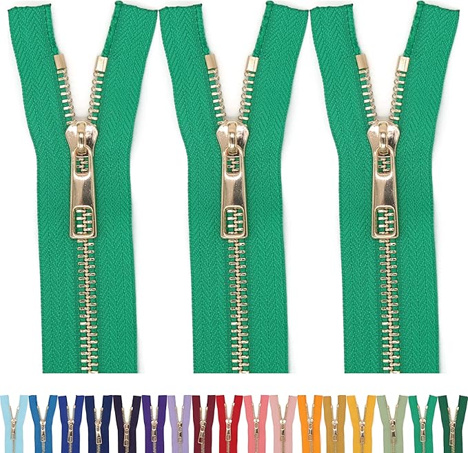 #5 Gold Metal Zipper - 50+ Colors - 3 PCS - (4-14 inches) Sizes - Luxury Lightweight Handcraft Metal Zippers with pulls for Purses Bags Pockets Shoes Sewing & Crafts DIY ZP023110