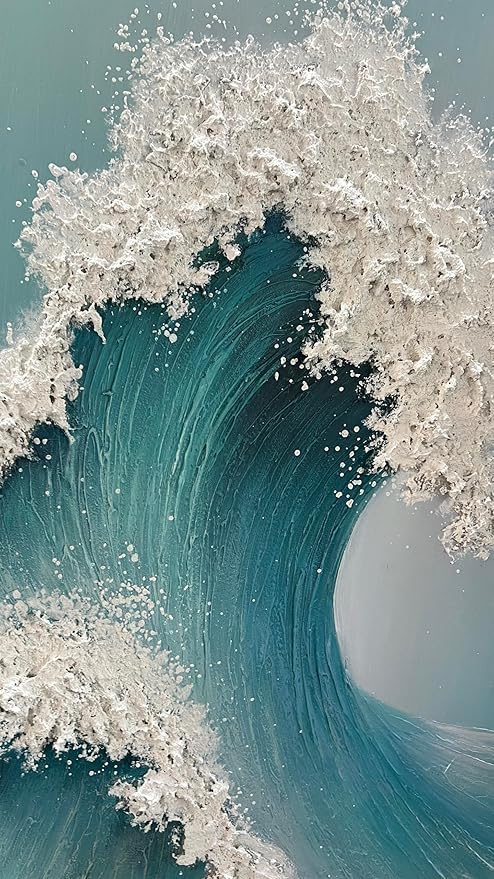 YaSheng Art 3D Ocean Wave Canvas Wall Art, Hand-Painted Textured Seascape, 24 x 48 inches