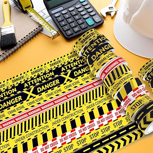 12 Pcs Construction Washi Tape Set Construction Patterned Masking Tape Architectural Slogans Pattern Decorative Paper Sticker for Scrapbook DIY, Planner, Craft Gift Wrapping Handbook Sticker