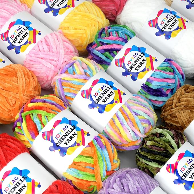 Velvet Chenille Yarn for Crocheting Rainbow Velvet Fluffy Plush Yarn Thick Bulky Chunky Chenille Velvet Soft Baby Blanket Yarn for Crocheting Hand Knitting 100g-Bright Rainbow