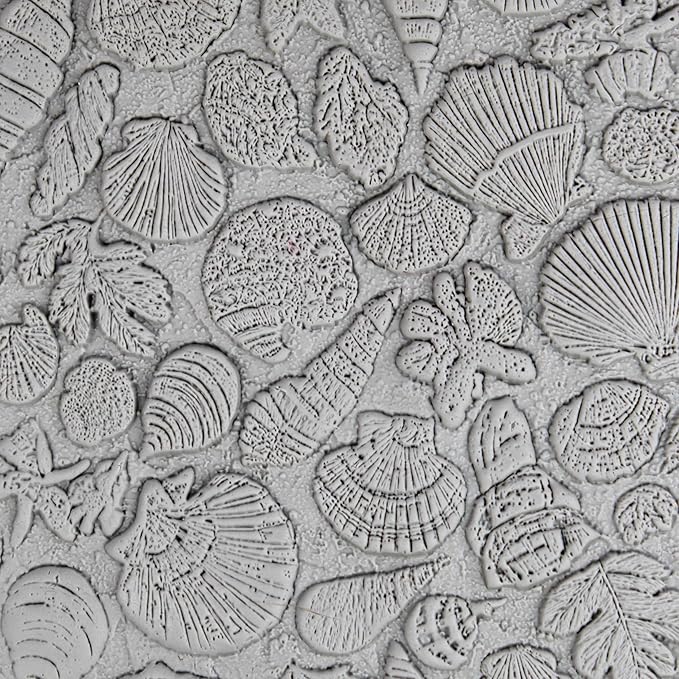 Shells and Seafloor Collection 4-Pack Clay Texture Rollers (4") - Seamless Ocean Set #01 - Embossing Pattern Rollers for Polymer & Ceramic Clay, Pottery & Crafts