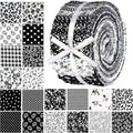Ganeen 200 Pcs Christmas Fabric Patchwork Roll Quilting Fabric Roll up Quilting Strips 2.5 Inch Precut Patchwork for Craft Sewing DIY Crafts (Black White)