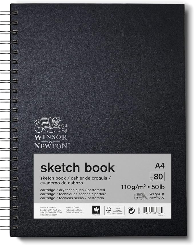 Winsor & Newton 6673011 Sketchbook with 80 Sheets Sketch Paper, 110 g/m², Hardcover Bound with Back, Micro-Perforated Sheets, Spiral Bound, DIN A5