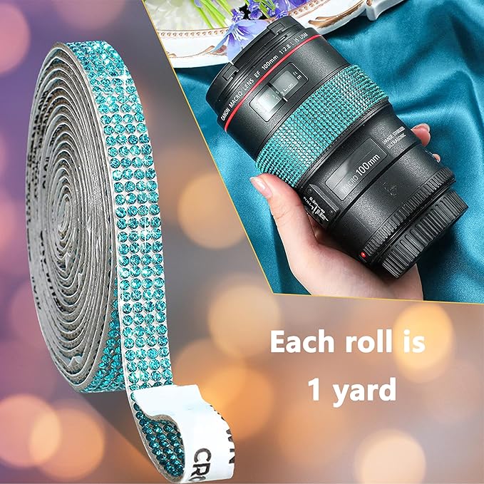 4 Rolls Self Adhesive Crystal Rhinestone Ribbon Diamond Bling Tape with 2 mm Rhinestones Strips Sticker for Arts Crafts Wedding Birthday Party DIY Event Car Phone Decoration (Blue)