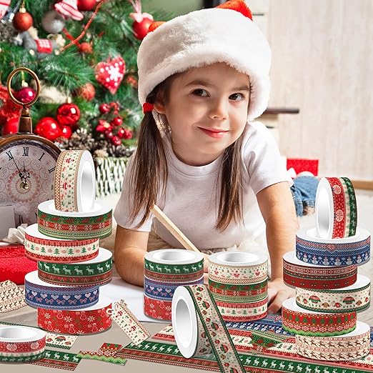12 Rolls Christmas Washi Tape Set, Ugly Sweater Masking Tape Vintage Cartoon Xmas Ugly Sweater Decorative Tape, Xmas Holiday Retro Masking Tape for Journaling Supplies, Scrapbooking, DIY Arts & Crafts