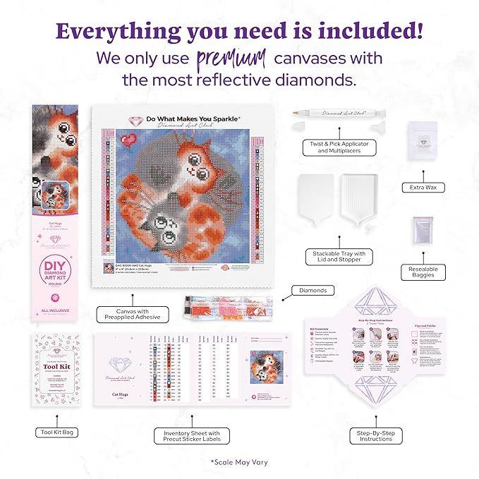 DIAMOND ART CLUB Cat Hugs Diamond Painting Kit, Fun DIY Crafts for Adults, Round Diamond Art Canvas, 9" x 9"