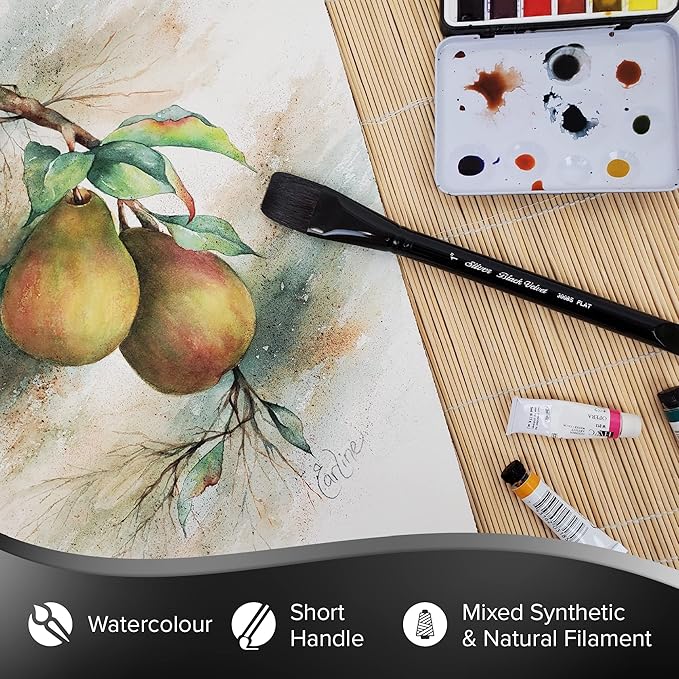 Silver Brush Limited 3008S-1/2 Black Velvet Square Wash Paintbrush for Watercolor, Gouache, Inks, & Dyes, Size 1/2 Inch, Short Handle