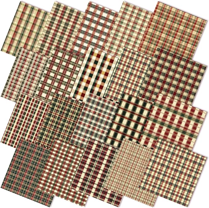 60 Pcs 10 x 10 Inch Vintage Christmas Quilting Fabric Plaid Homespun Fat Squares Patchwork Red Buffalo Plaid Precut Fabric Bundles for Xmas Winter Fall Quilting Crafting DIY Craft Sewing