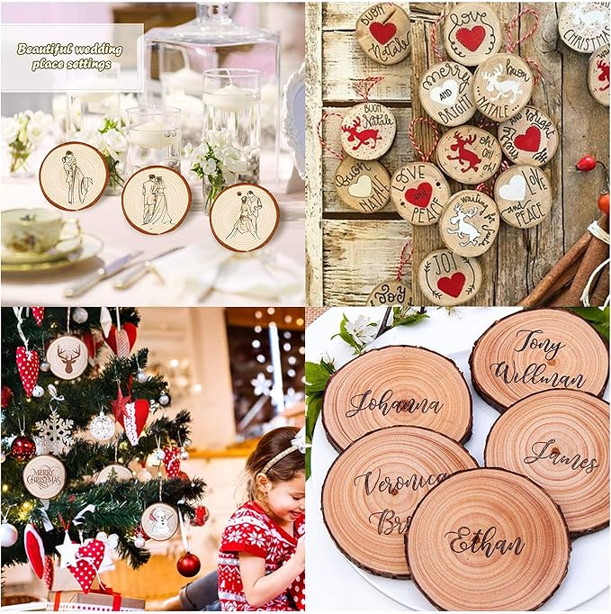 Unfinished Natural Wood Slices 30Pcs 3.5-4 Inch Round Wood Discs for Crafts Wood Christmas Ornaments,Wedding Centerpieces Paintings DIY Crafts Disc Coasters