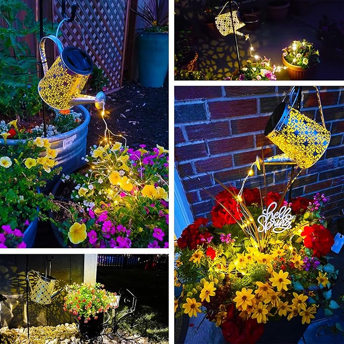 VOOKRY Solar Watering Can Lights, Large Retro Metal Hanging Solar Lights Outdoor Waterproof, Gifts for Women Mom Grandma Birthday Christmas, Outside Yard Garden Lawn Patio Decoration, Warm White