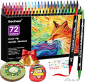 72 Colors Acrylic Paint Markers, Dual Tip with Fine Tip and Brush Tip Pens for Stone, Wood, Canvas, Glass, Ceramic, Metal, Rock, Fabric, DIY Art Projects