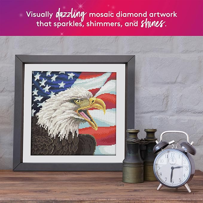 DIAMOND ART CLUB Eagle with American Flag Diamond Painting Kit, Fun DIY Crafts for Adults, Round Diamond Art Canvas, 13" x 13"