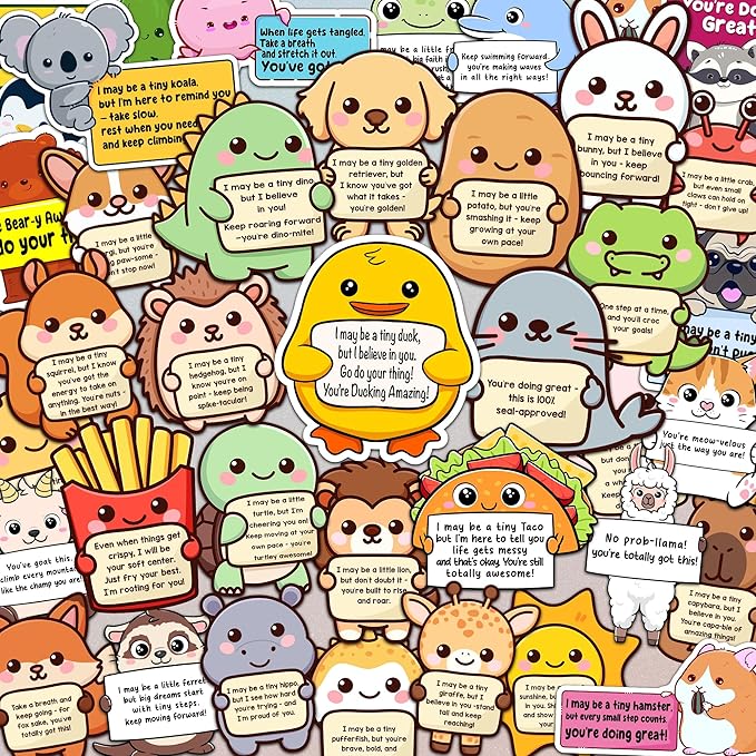200PCS Emotional Support Animal Stickers – Affirmation Sticker Pack for Adults or Kids Cute Inspirational Buddies for Water Bottles, Laptops, Phones, Positive Quote Vinyl