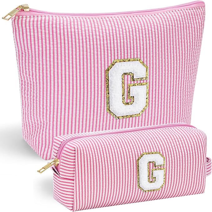 YOOLIFE Personalized Makeup Bag for Women - Monogram Cosmetic Bags Travel Toiletry Bag Brush Holder Birthday Gifts for Women Her Wedding Bridesmaid Friend Sister Teacher Wife Pink G