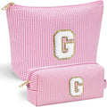 YOOLIFE Personalized Makeup Bag for Women - Monogram Cosmetic Bags Travel Toiletry Bag Brush Holder Birthday Gifts for Women Her Wedding Bridesmaid Friend Sister Teacher Wife Pink G