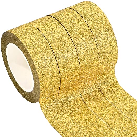 Zonon 4 Rolls 0.6 Inch x 11 Yards Glitter Washi Tape Crafting Glitter Masking Tape for Festival Decoration Scrapbooking, Journal, Planner, Gift Wrapping(Golden)