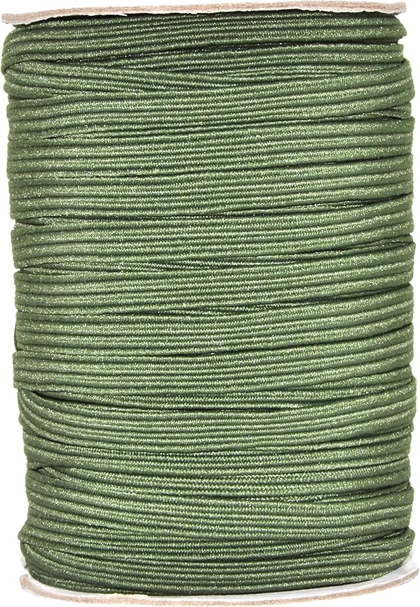 Mandala Crafts 6mm 50 Yds Roll of Olive Green Elastic Bands for Sewing - 1/4 Flat Elastics Cord - 1 4 Inch Braided Stretch Straps for Crafting