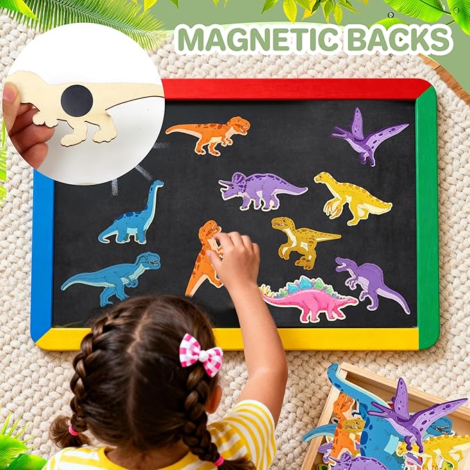 36 Pcs DIY Wooden Magnets, Unfinished Wood Dinosaur Animal Cutouts Ornaments for Crafts, Wooden DIY Paint Craft,Wood Discs Slices Dino Shapes Blank Hanging Embellishment for Kids Home Decor