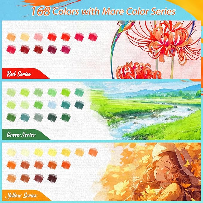 Caliart 168 Colors Watercolor Paint Set, Portable Water Color Palette Kit with Detail Paint Brush, Art Supplies for Painting Coloring, Drawing Gifts for Artists Adults Professional Beginners