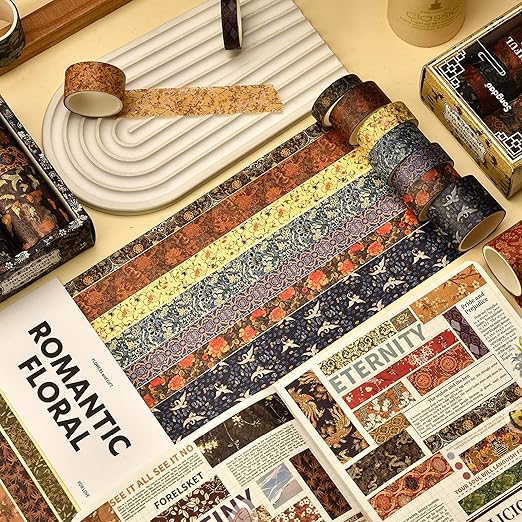 12 Rolls Chinoiserie Washi Tape Set Chinese Arts Adhesive Tapes Geometric Garden Decorative Masking Tape Sets for Craft, Kids, Scrapbook, DIY, Gift Wrapping (Ode to The River)