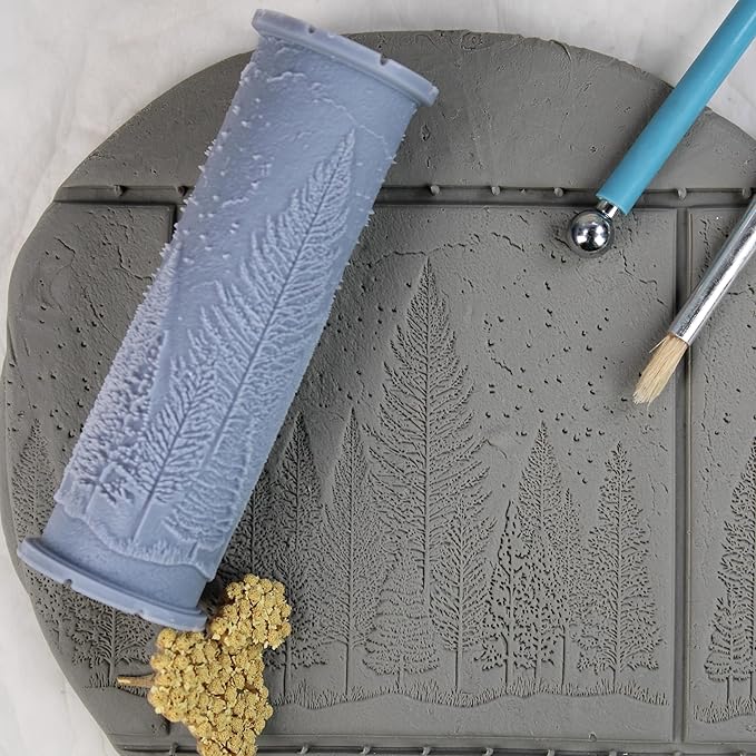 Winter Forest Clay Texture Roller (4") - Winter Set #01 - Embossing Pattern Roller for Polymer & Ceramic Clay, Pottery & Crafts