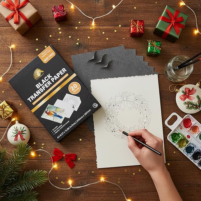 MyArtscape Graphite Transfer Paper, 20 Black Sheets - Wax Free - Erasable - Smudge-Free - Ideal for Drawing, Tracing and Watercolor Transfer - Premium Arts and Crafts Supplies