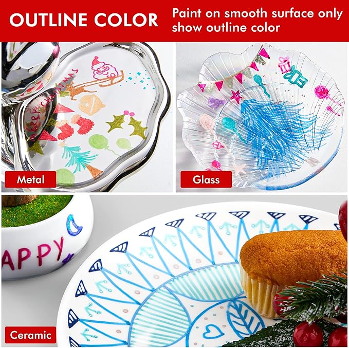 Shuttle Art 28 Pack Double Line Outline Permanent Markers, 14 Silver and 14 Gold Colors Squiggles Shimmer Markers Set, Self Outline Metallic Marker Pens for Drawing, Christmas Card, DIY Crafts