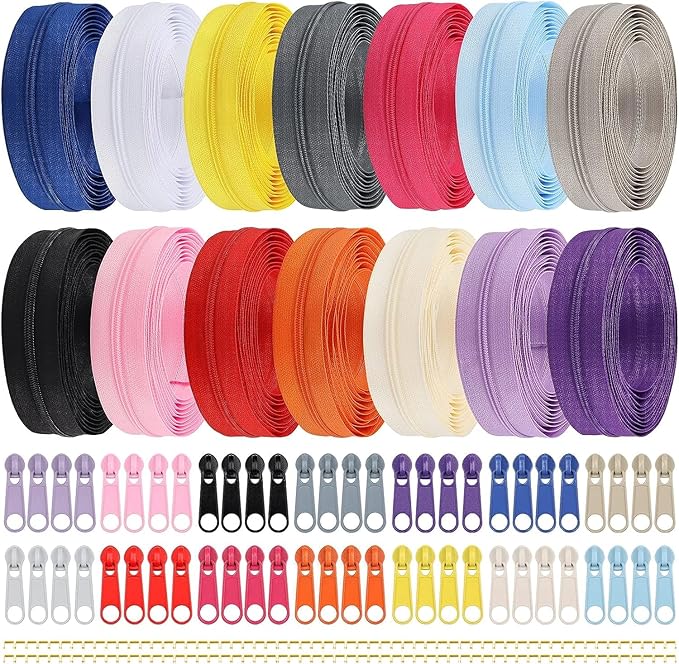 DOITEM 42 Yards 14 Pieces Coil Zippers Assorted Nylon Zipper with 56 Sliders, 14 Color for DIY Tailor Sewing Crafts