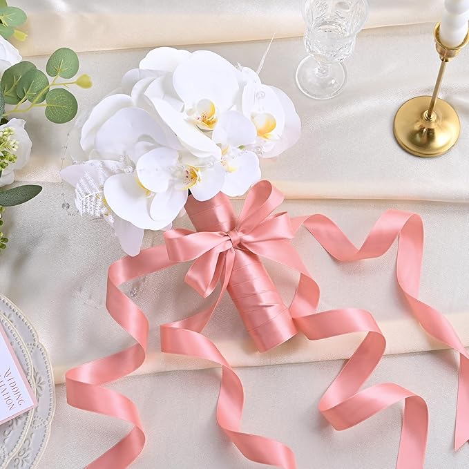 Dusty Pink Double Face Satin Ribbon 1 inch X 50 Yards Spool Bright Colors Very Suitable for Weddings Gift Package Wrapping Dancer Wand Sewing Party Hair Bow Invitation Decorations and More