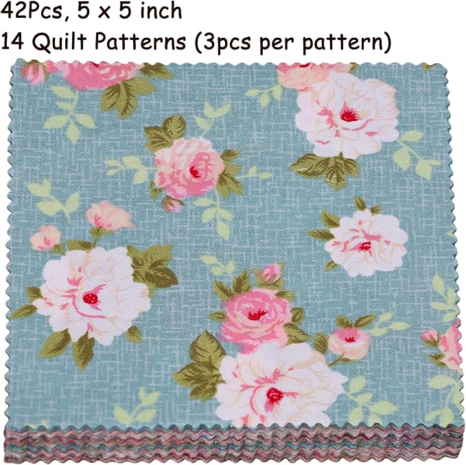 Vintage Floral Charm Packs for Quilting 5 inch - 5x5 Charm Squares Precut Quilting Fabric - 100% Cotton Fabric Squares for Sewing DIY Patchwork (42Pcs) ﻿