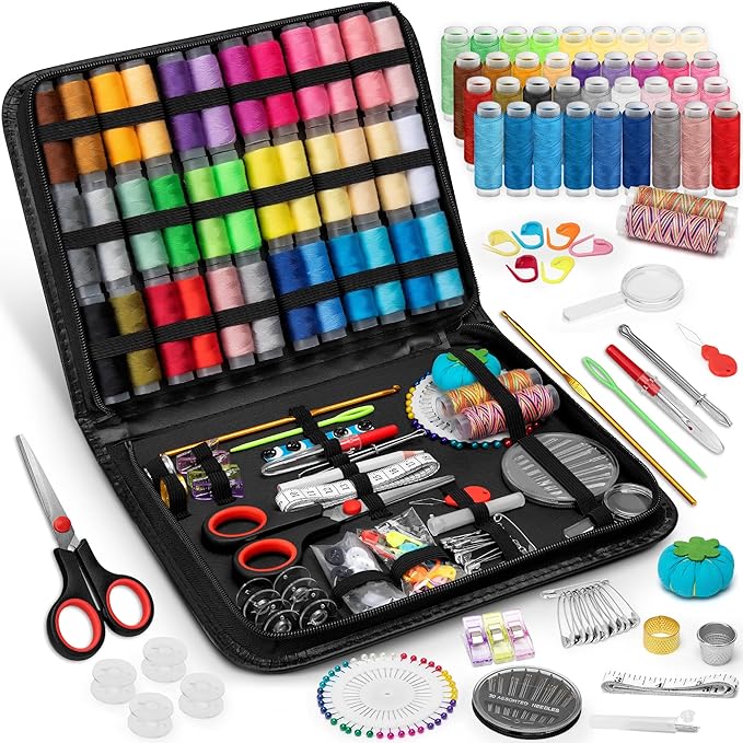 KEYHOT Sewing kit Basic,Needle and Thread Kit,Travel Small Sewing Machine Supplies for Adults Beginners Men, Home Travel Emergency Including Scissors Measure Tape Needle Threader (181pcs)