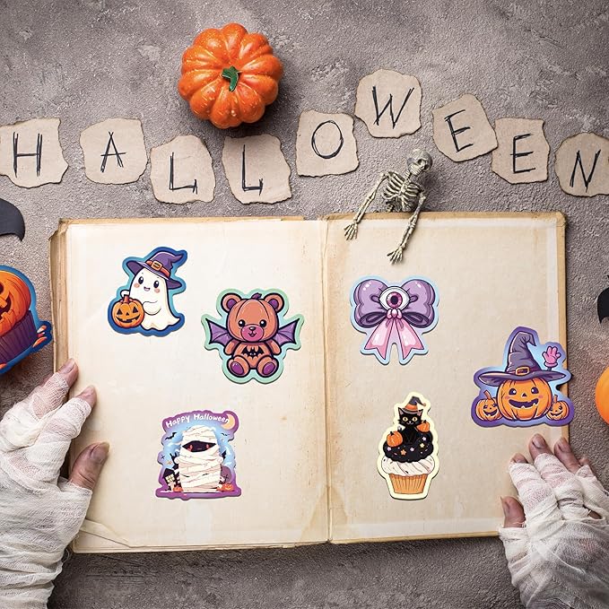 100Pcs Halloween Stickers for Adults,Non-Repeating Vinyl Waterproof Pumpkins Ghost Witches Stickers Cute Sticker Bulk Halloween Holiday Party Gifts Decor