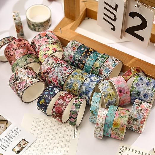 Floral Washi Tape Set - 15 Rolls Flowers Arts Adhesive Tapes Garden Blooms Decorative Masking Tape Sets for Craft, Kids, Scrapbook, DIY, Gift Wrloapping (3-Autumn Petals)