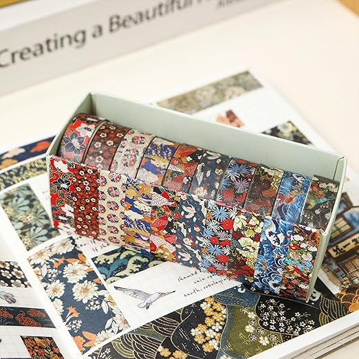 10 Rolls Ukiyo-e Style Washi Tape Set Japanese Kyoto Arts Adhesive Tapes Skinny Decorative Masking Tape Sets for Craft, Kids, Scrapbook, DIY, Gift Wrapping (Edo Elegance)