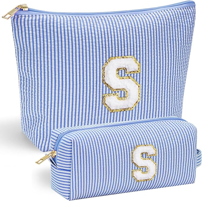 YOOLIFE Personalized Makeup Bag for Women - Monogram Cosmetic Bags Travel Toiletry Bag Brush Holder Birthday Gifts for Women Her Wedding Bridesmaid Friend Sister Teacher Wife Blue S