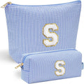 YOOLIFE Personalized Makeup Bag for Women - Monogram Cosmetic Bags Travel Toiletry Bag Brush Holder Birthday Gifts for Women Her Wedding Bridesmaid Friend Sister Teacher Wife Blue S