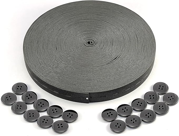 Flat Sewing Band Spool with Buttonholes, Elastic Stretchable, Ideal for DIY Waistbands and Necklines (Black, 3/4 inch × 20 Yards)